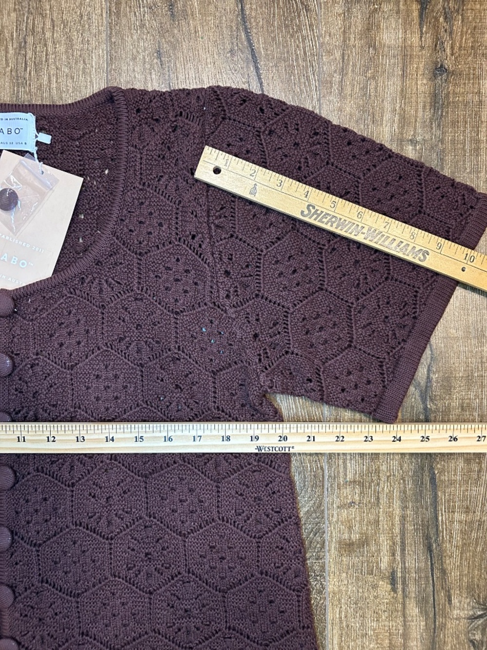SABO Crochet knit Button Brown Umiko Top L-XL Cotton - Picture 7 of 12